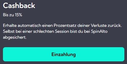 SpinAlto Cashback mit bis zu 15 Prozent Rückerstattung